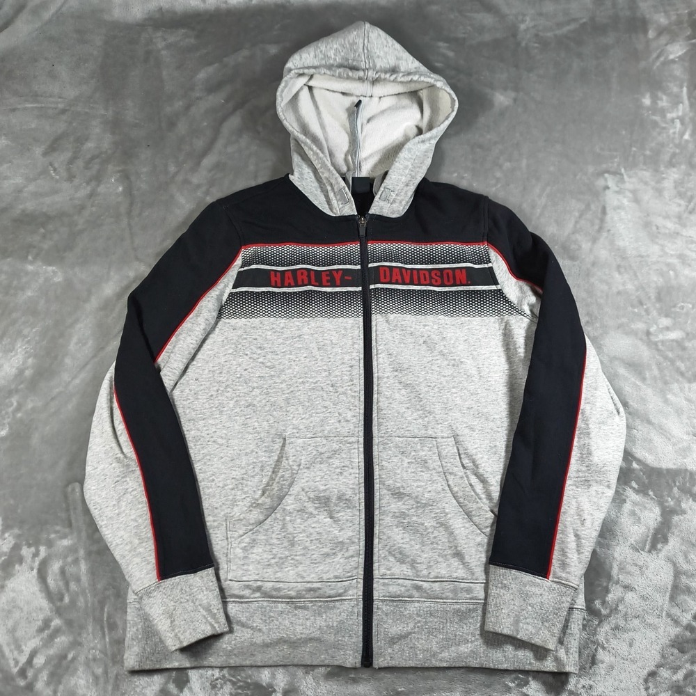 Harley Davidson Hoodie‎ Womens Medium Gray Full Zip Stacked Motorcycle Biker